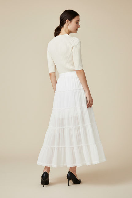 Jupe Longue Blanche À Volants Fluide Femme