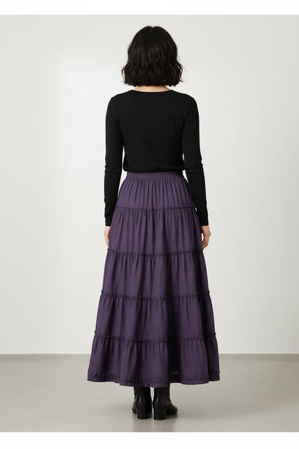 Jupe Longue Violette À Volants Fluide