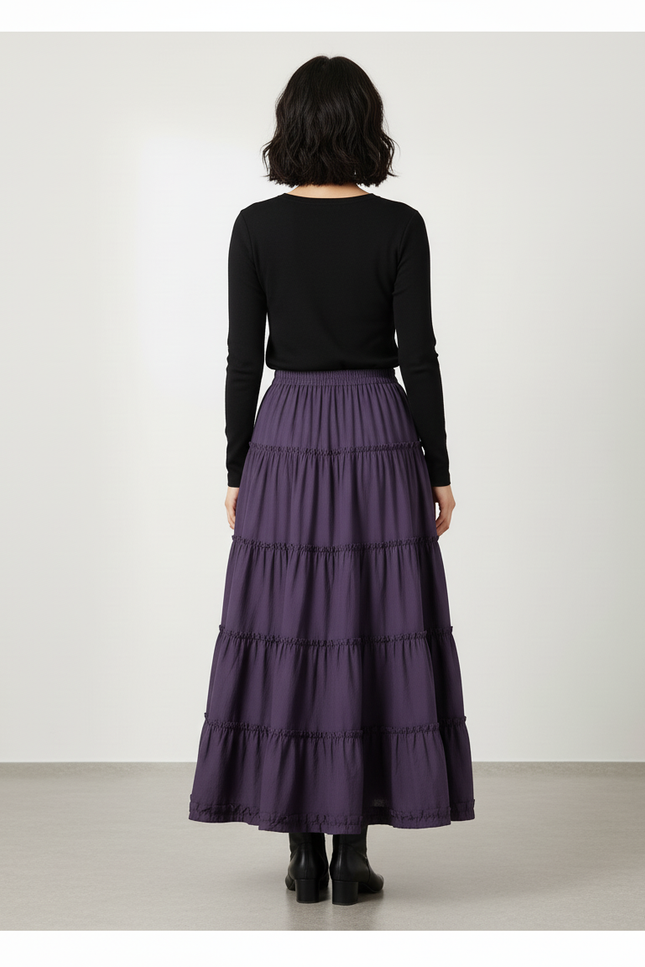 Jupe Longue Violette À Volants Fluide