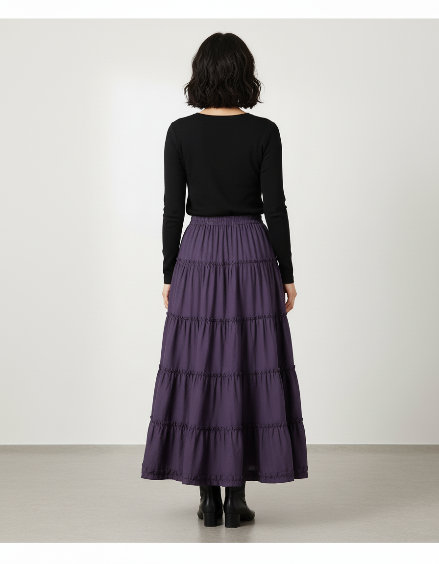 Jupe Longue Violette À Volants Fluide