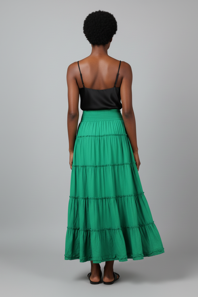 Jupe Longue Verte À Volants Bohème