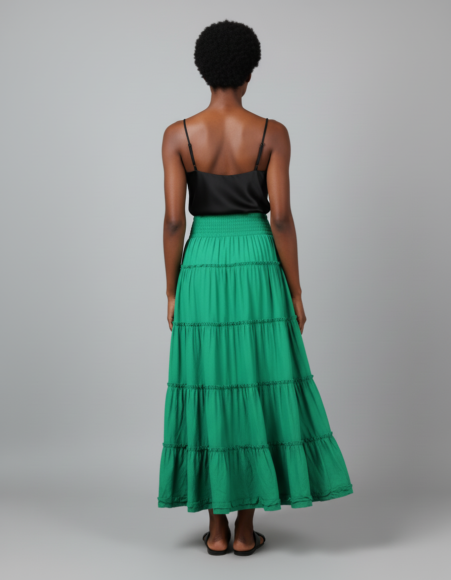 Jupe Longue Verte À Volants Bohème