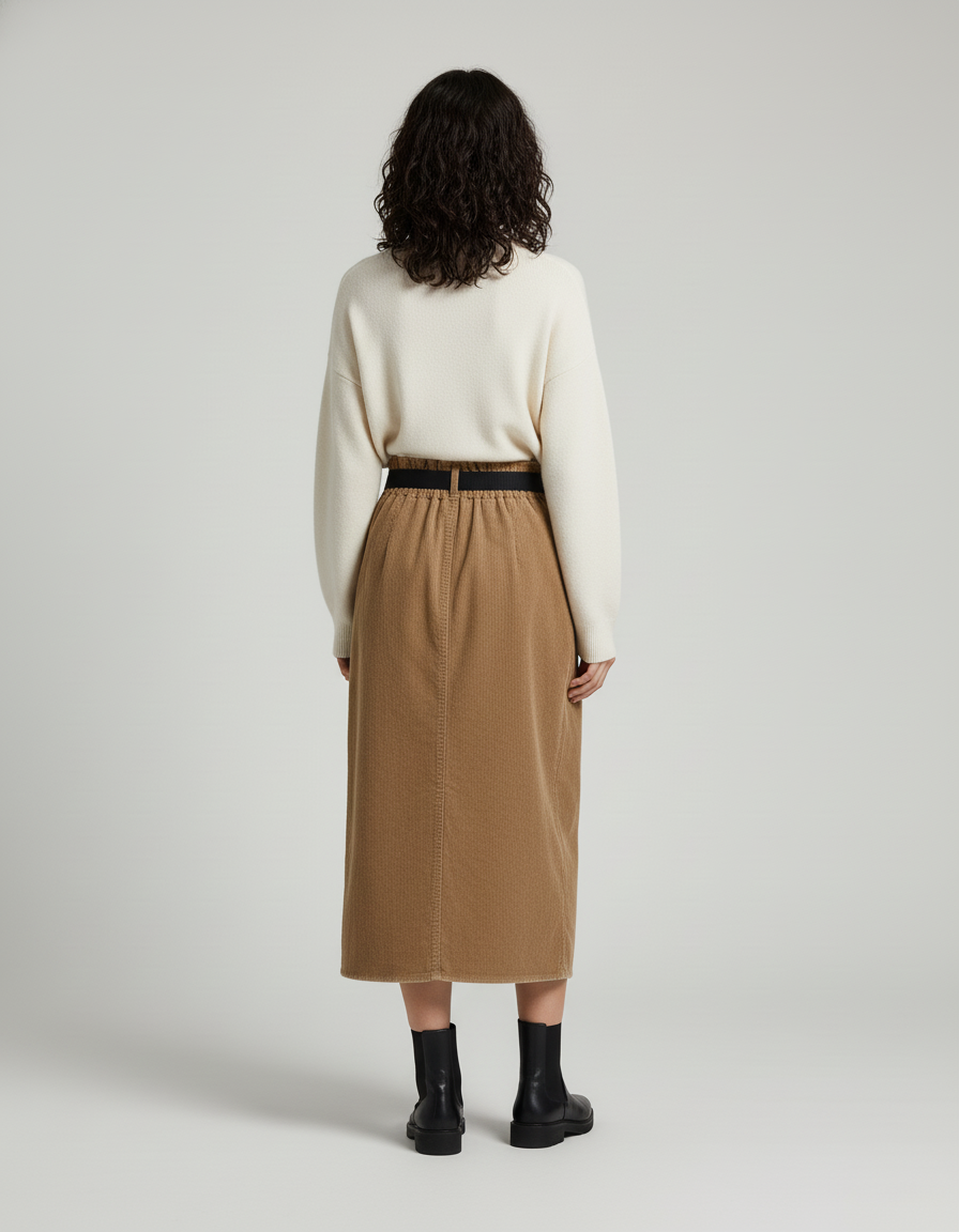 Jupe Longue Velours Côtelé Camel Chic