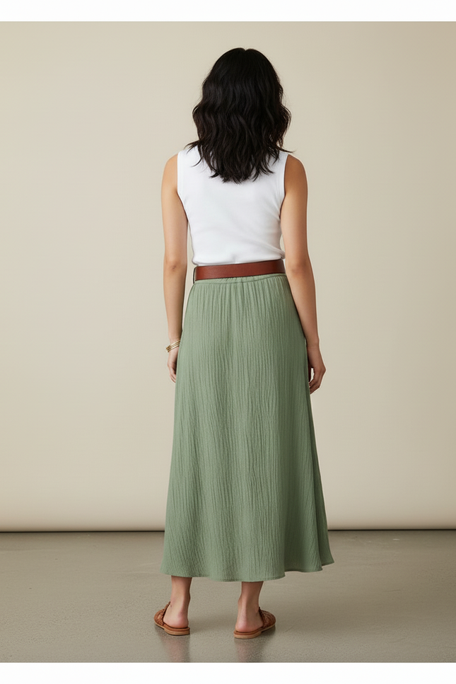 Jupe Longue Verte Boutonnée Fluide