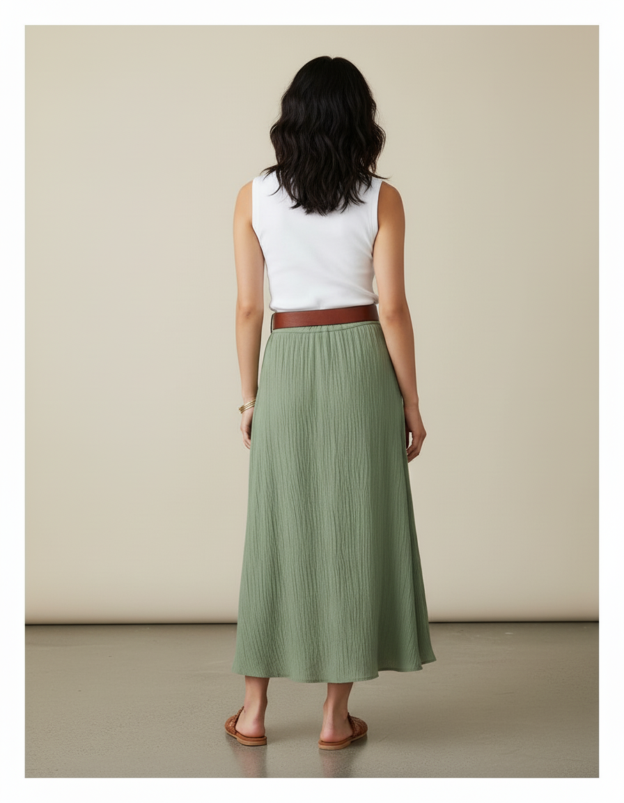 Jupe Longue Verte Boutonnée Fluide