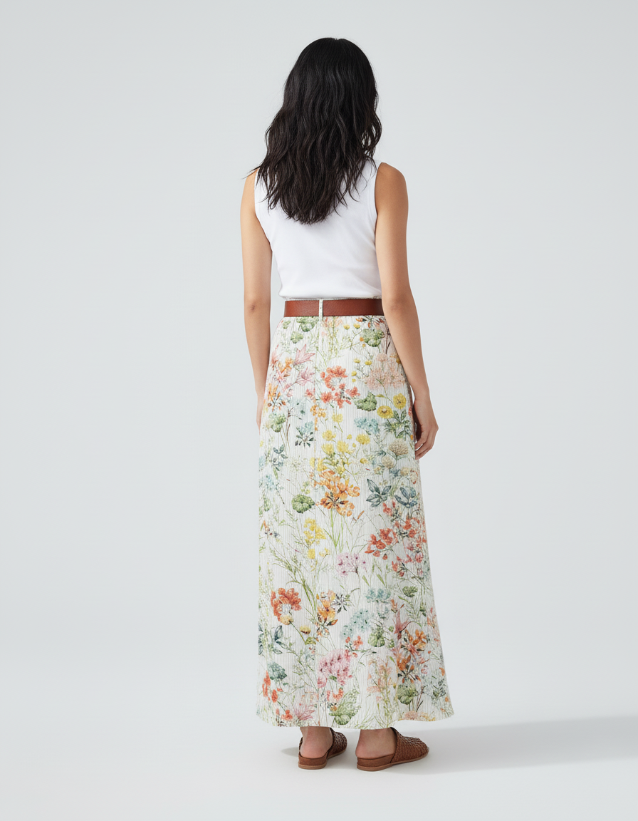 Jupe Longue Fleurie Boutonnée Fluide