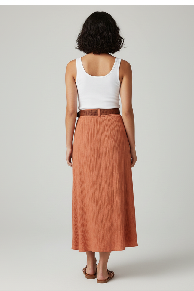 Jupe Longue Terracotta Boutonnée Fluide