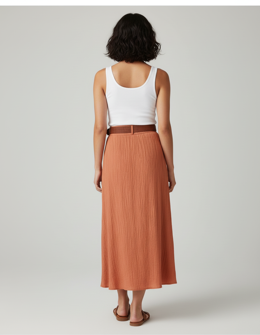 Jupe Longue Terracotta Boutonnée Fluide