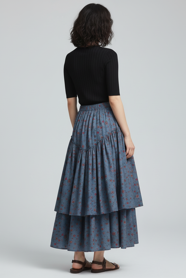 Jupe Longue À Volants Fleurie Bohème