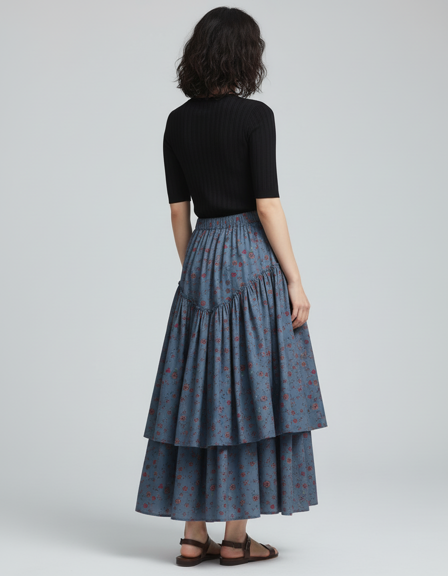 Jupe Longue À Volants Fleurie Bohème