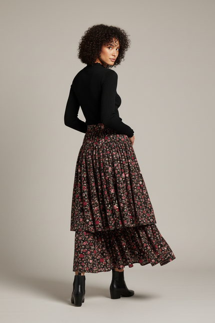 Jupe Longue Florale Superposée Bohème Femme