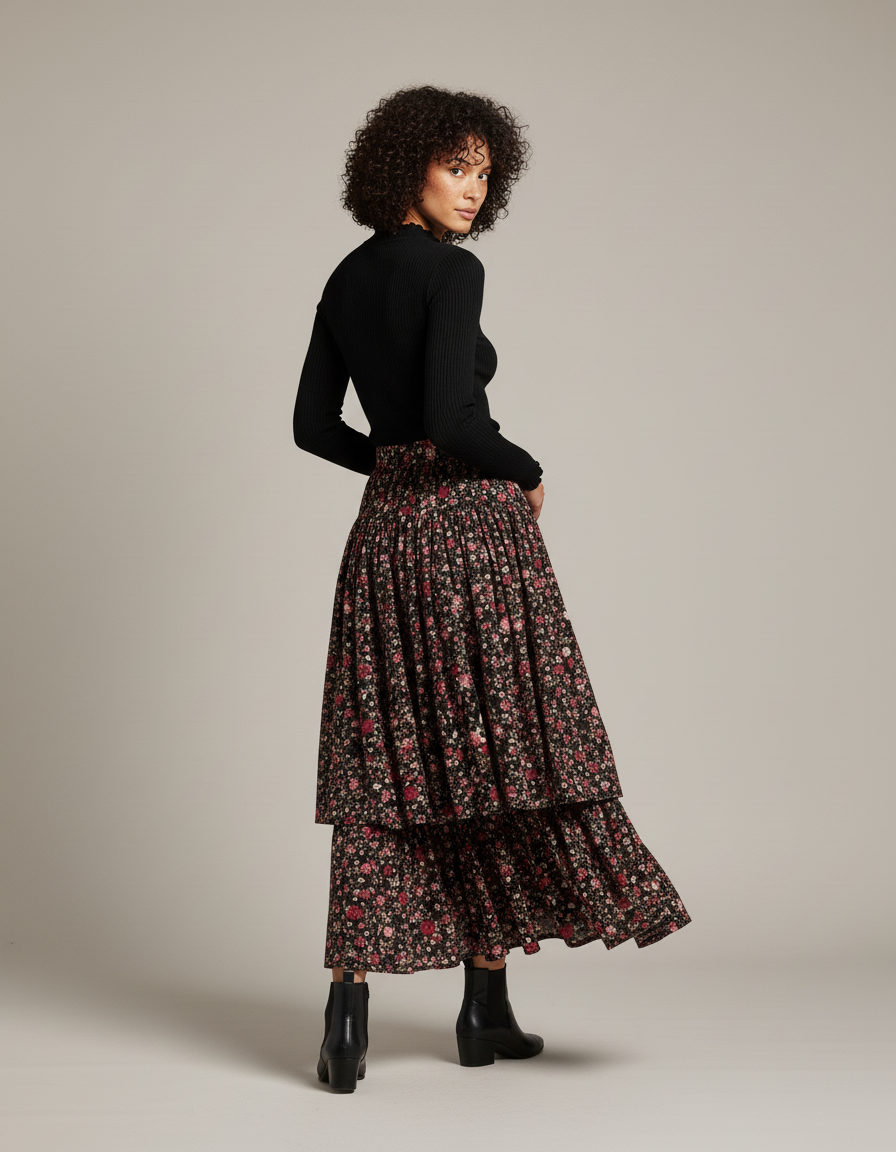 Jupe Longue Florale Superposée Bohème Femme