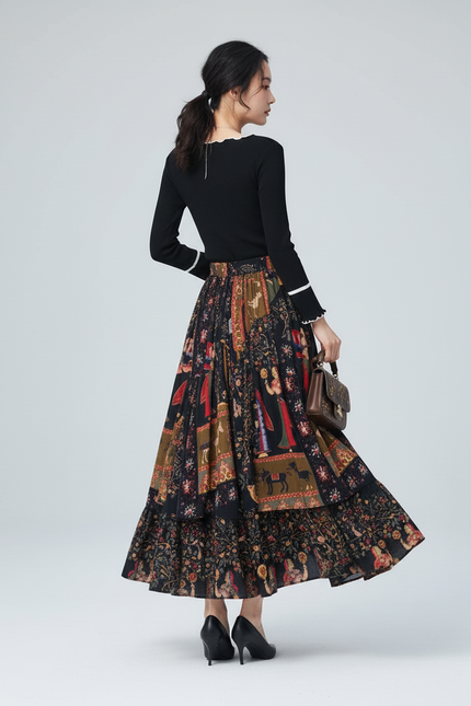 Jupe Longue Imprimée Ethnique Bohème