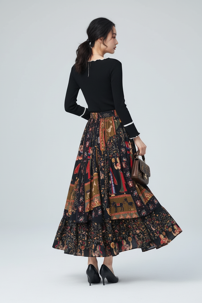 Jupe Longue Imprimée Ethnique Bohème