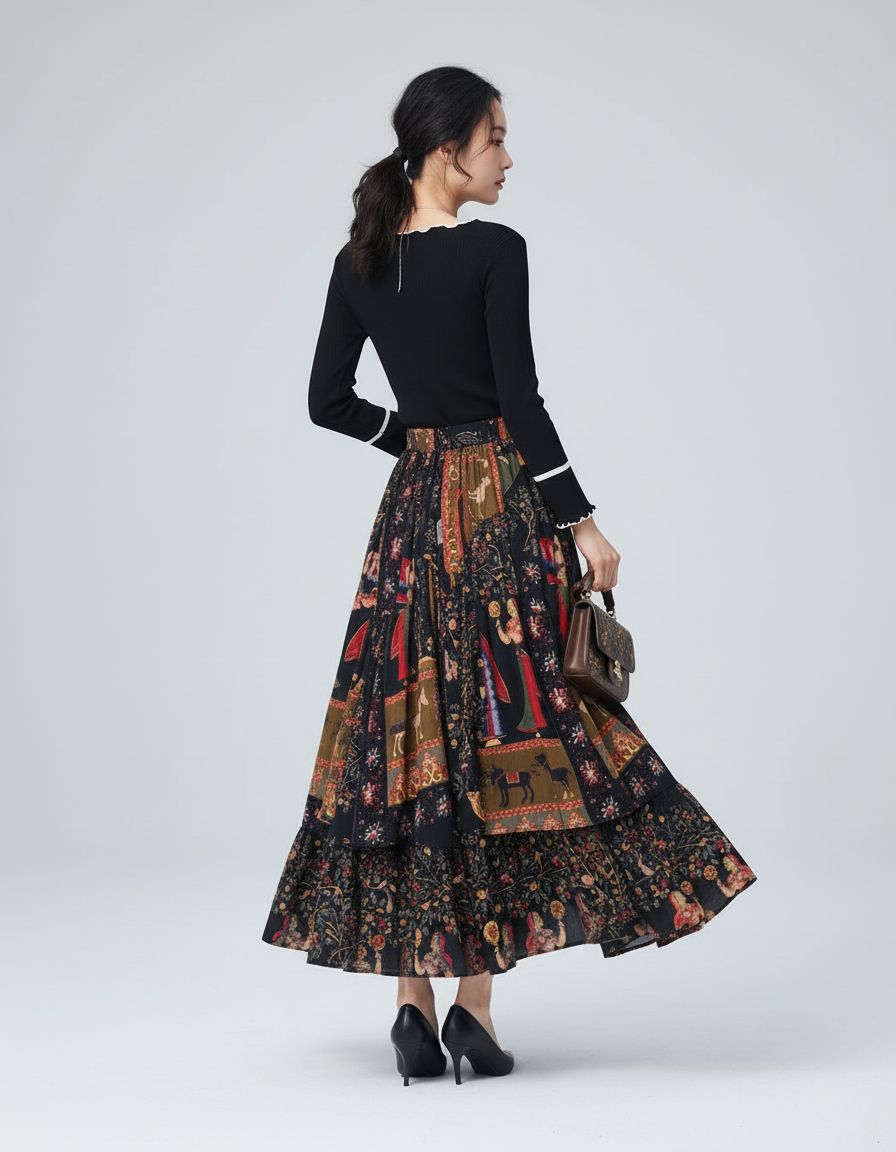 Jupe Longue Imprimée Ethnique Bohème