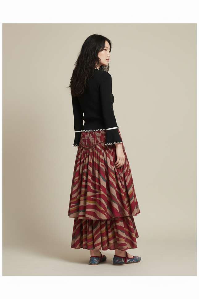 Jupe Longue Étagée Imprimée Bohème