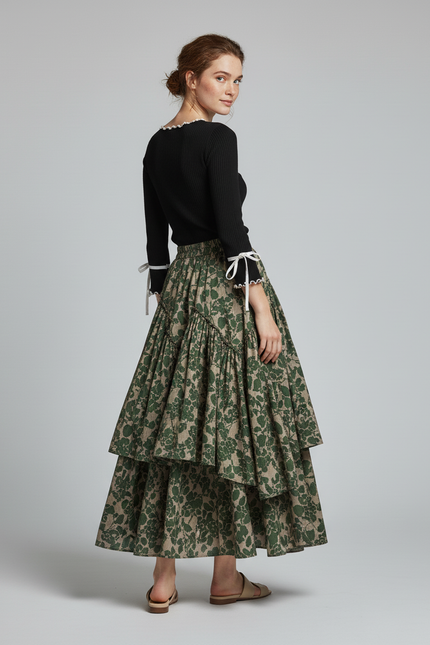 Jupe Longue Étagée Imprimée Bohème Chic