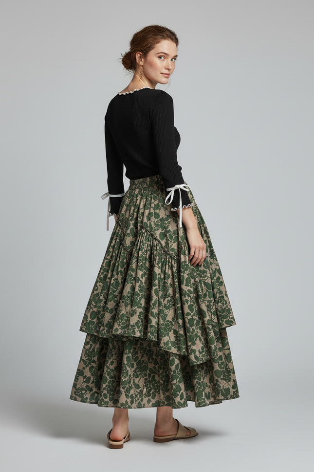 Jupe Longue Étagée Imprimée Bohème Chic