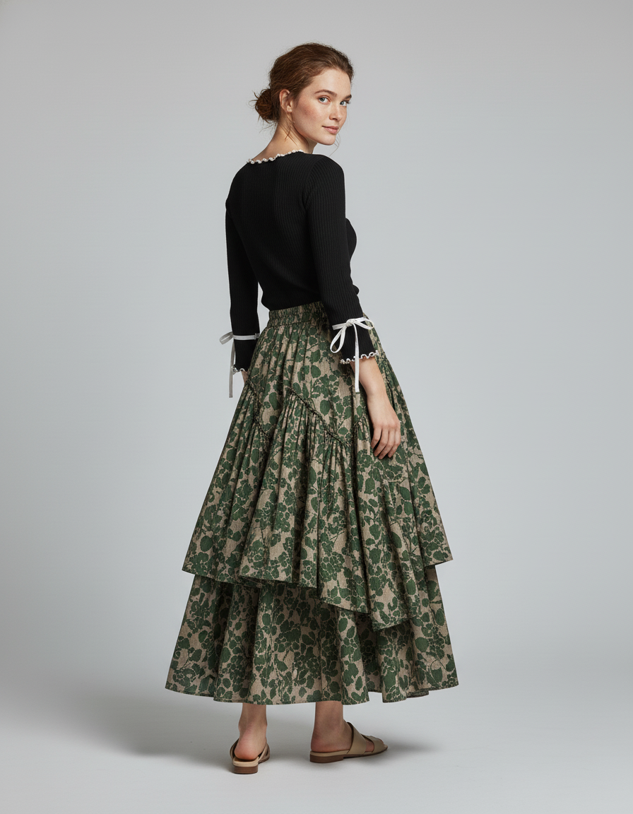 Jupe Longue Étagée Imprimée Bohème Chic