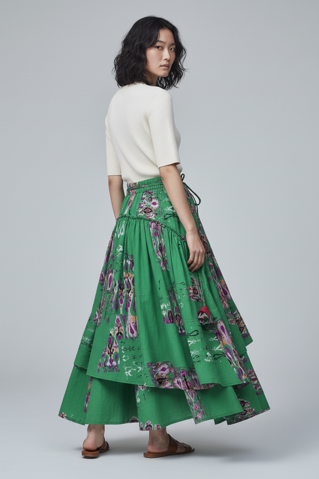 Jupe Longue Verte Motifs Bohème