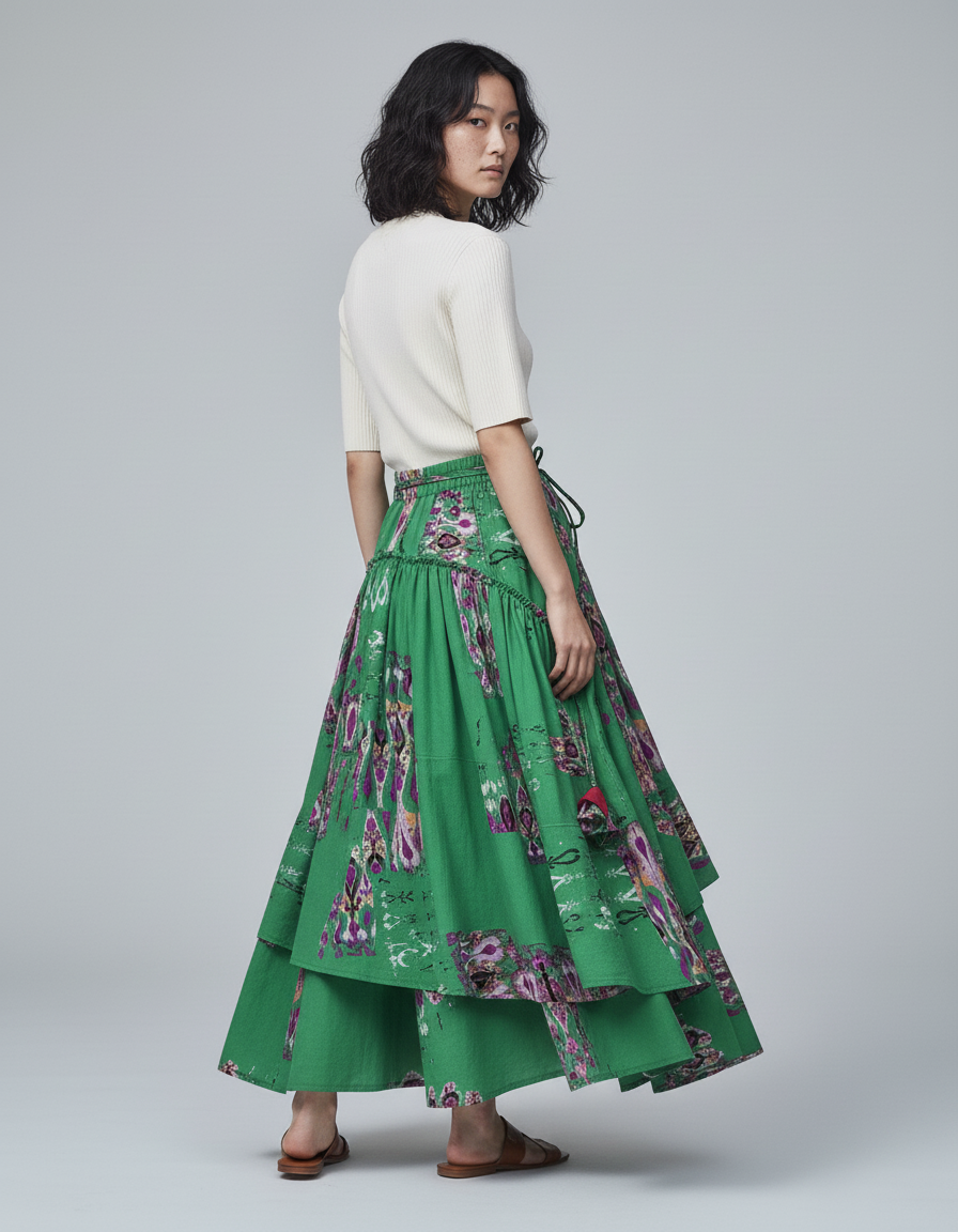 Jupe Longue Verte Motifs Bohème