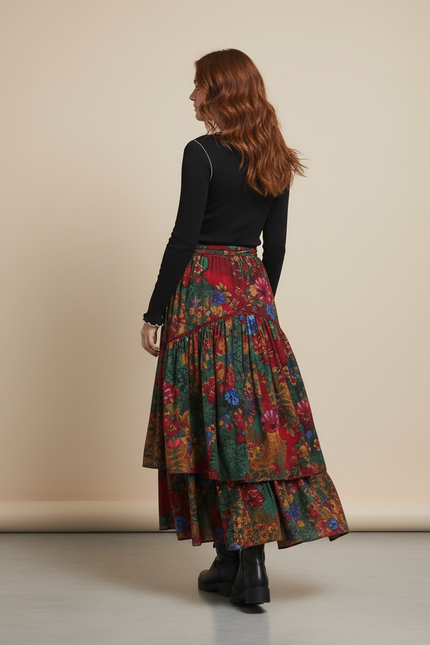 Jupe Longue Motif Floral Fluide Bohème