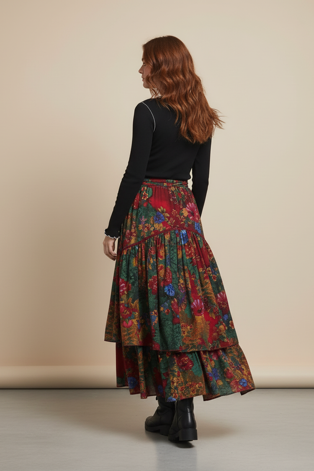 Jupe Longue Motif Floral Fluide Bohème