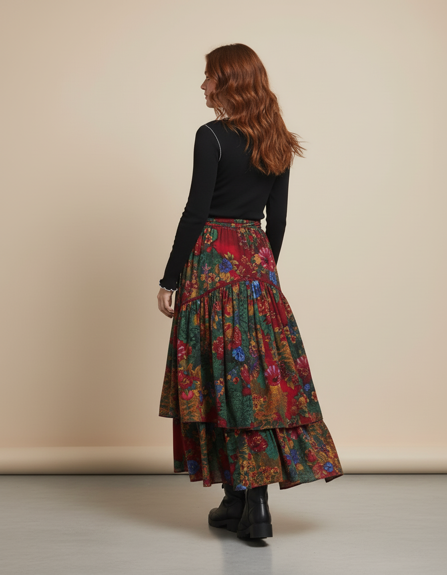 Jupe Longue Motif Floral Fluide Bohème