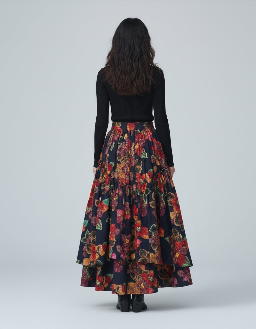 Jupe Longue Florale Fluide Vintage