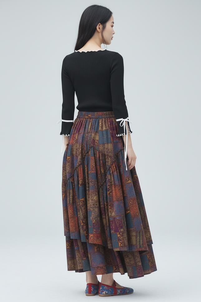 Jupe Longue Patchwork Ethnique Fluide