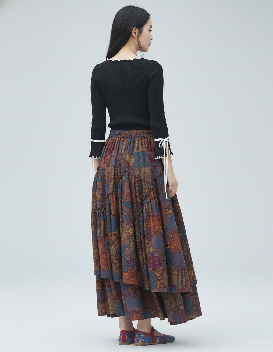 Jupe Longue Patchwork Ethnique Fluide