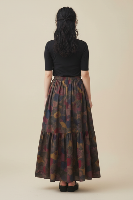 Jupe Longue Motif Ethnique À Volants Bohème