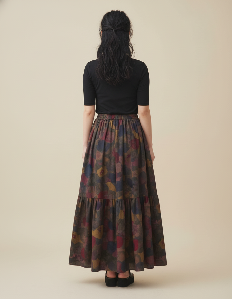 Jupe Longue Motif Ethnique À Volants Bohème