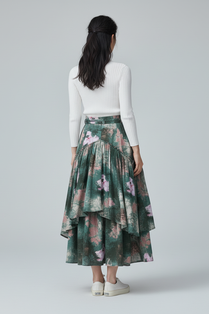 Jupe Longue Imprimée Florale Asymétrique Bohème