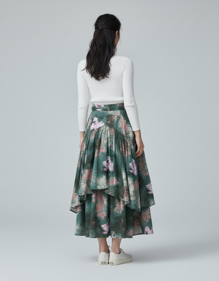 Jupe Longue Imprimée Florale Asymétrique Bohème