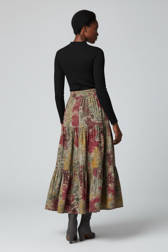 Jupe Longue Imprimée À Volants Bohème