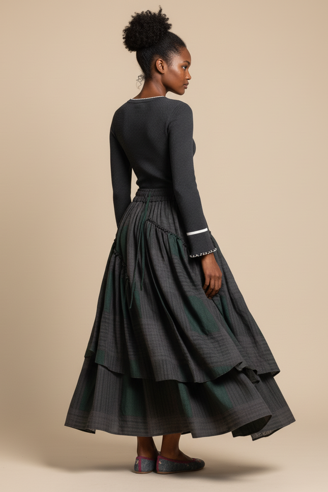 Jupe Longue À Volants Bicolore Bohème