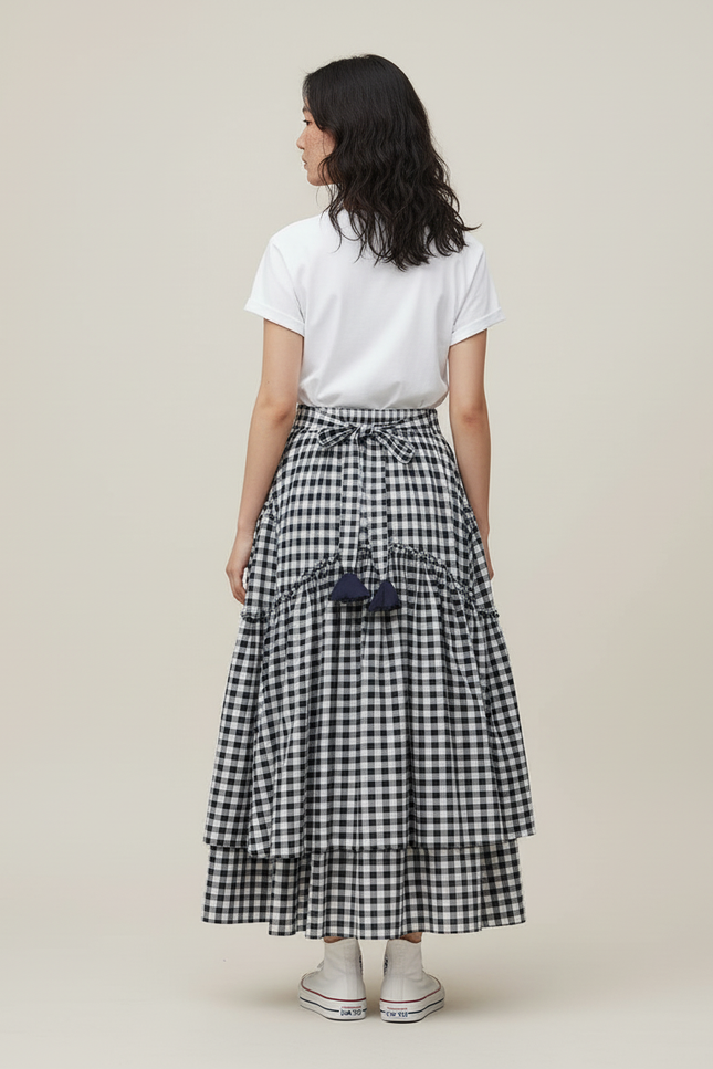 Jupe Longue Vichy Noir Et Blanc