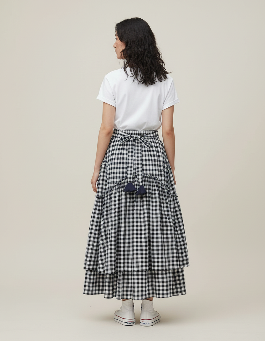 Jupe Longue Vichy Noir Et Blanc