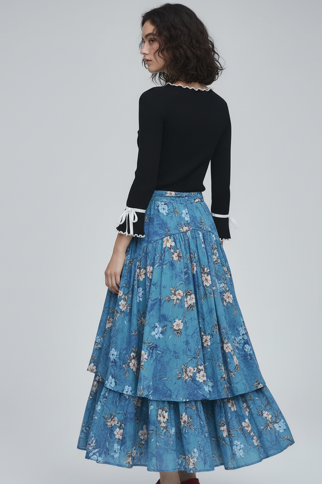 Jupe Longue Florale Bleue Bohème