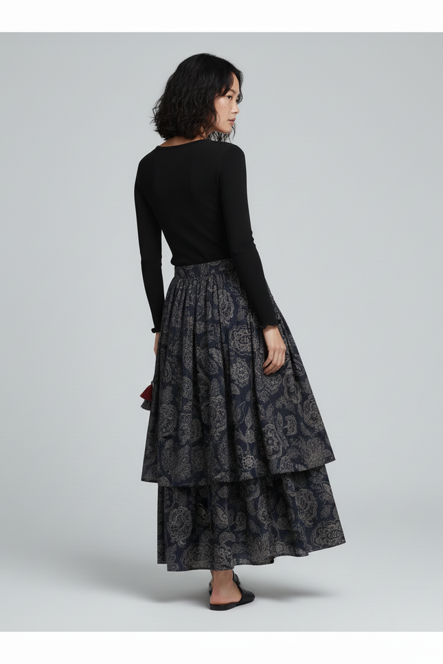 Jupe Longue Superposée Motif Cachemire Bohème