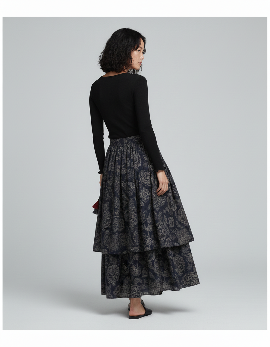 Jupe Longue Superposée Motif Cachemire Bohème