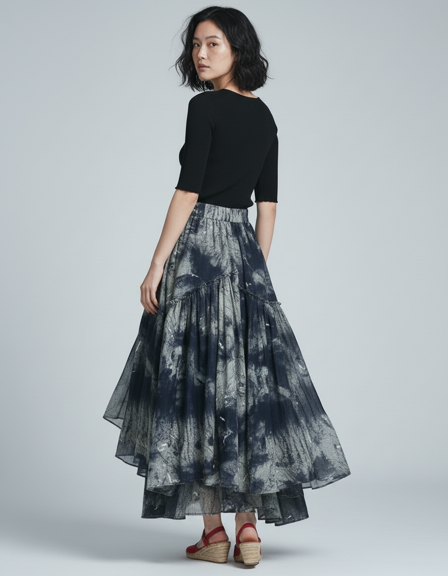 Jupe Longue Asymétrique Imprimé Fluide