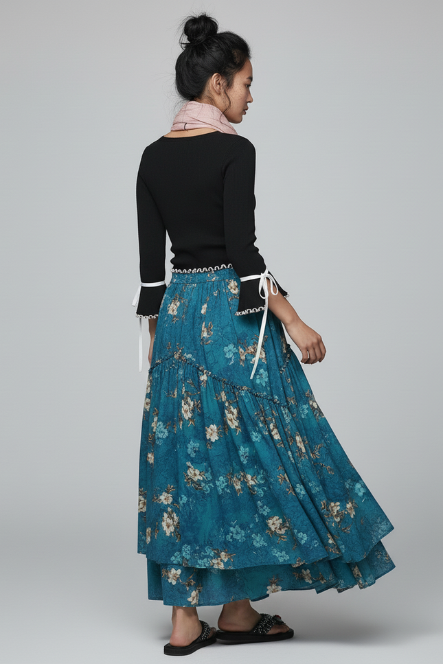 Jupe Longue Fluide Imprimée Florale Bohème