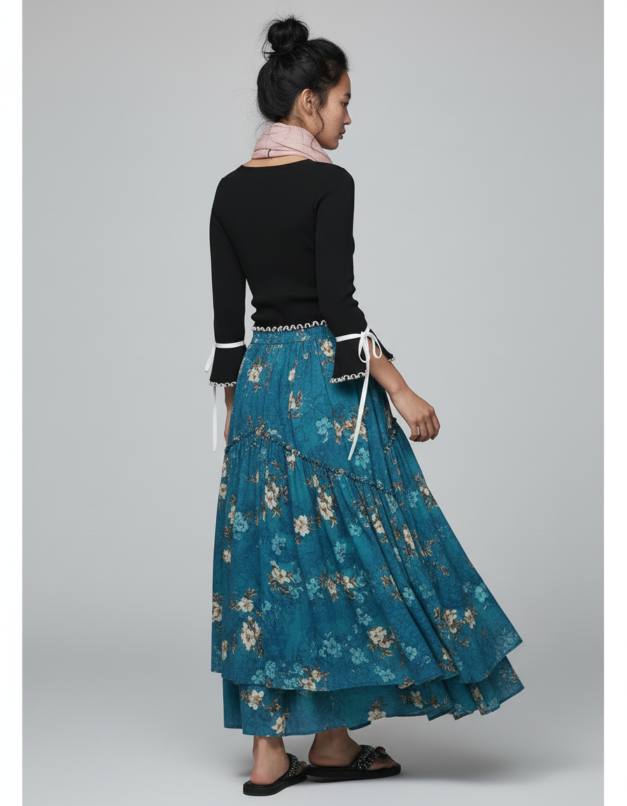 Jupe Longue Fluide Imprimée Florale Bohème