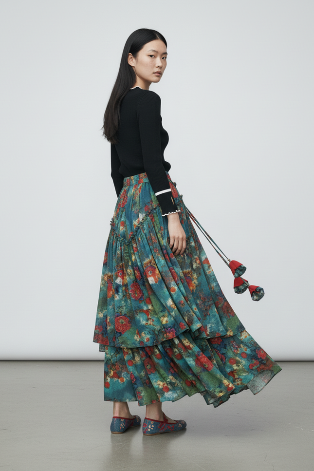 Jupe Longue Fleurie Bohème Fluide