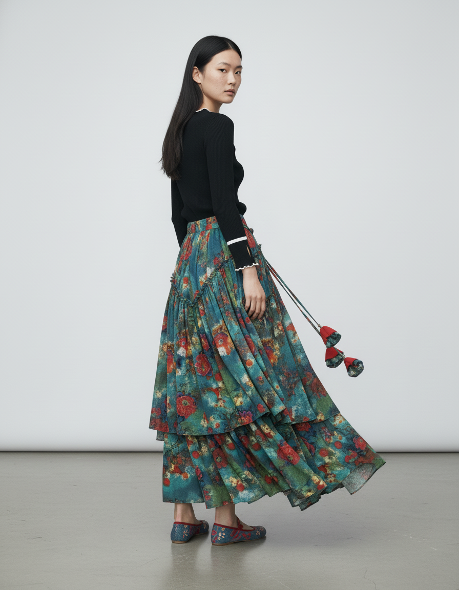 Jupe Longue Fleurie Bohème Fluide