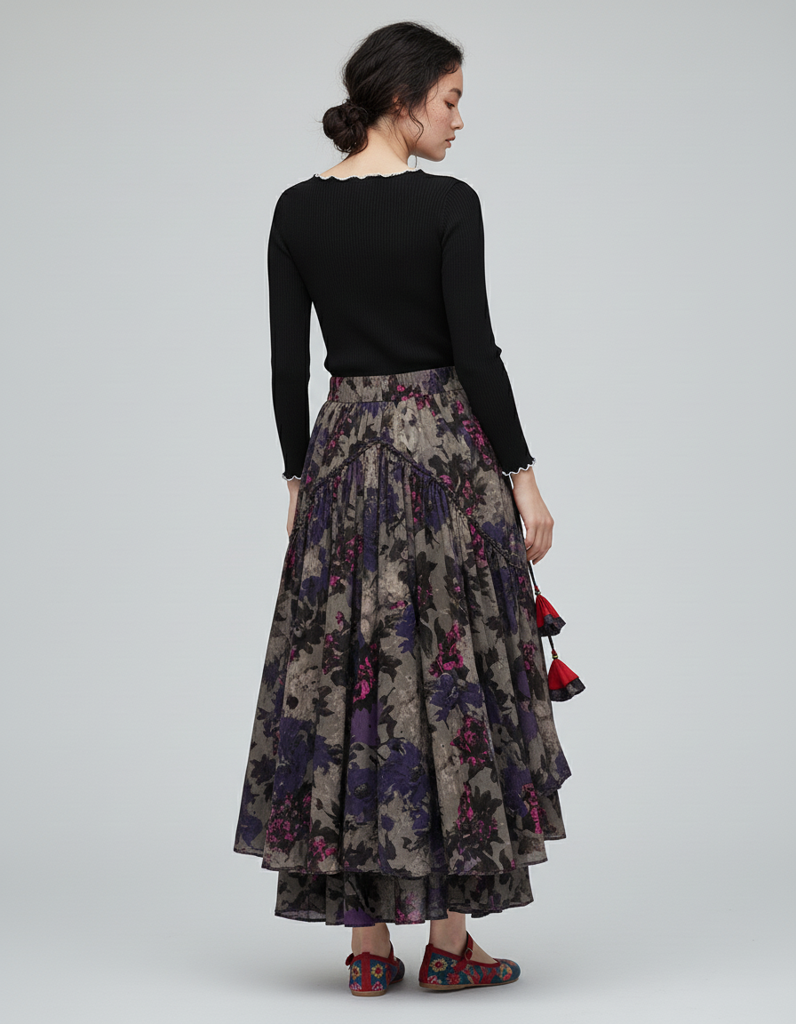 Jupe Longue Imprimé Floral Asymétrique Bohème