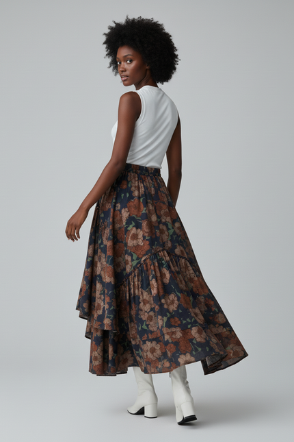 Jupe Longue Florale Asymétrique Bohème Femme
