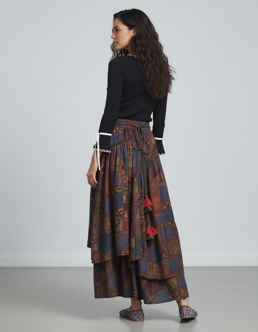 Jupe Longue Patchwork Irrégulière Bohème